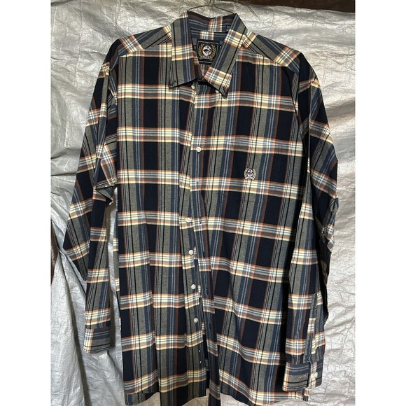 Cinch Other - Men Cinch Long Sleeve Button Down Shirt XXL Blue Striped Plaid Western Dress
